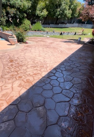 Stamped concrete patio installation in Southern Oregon